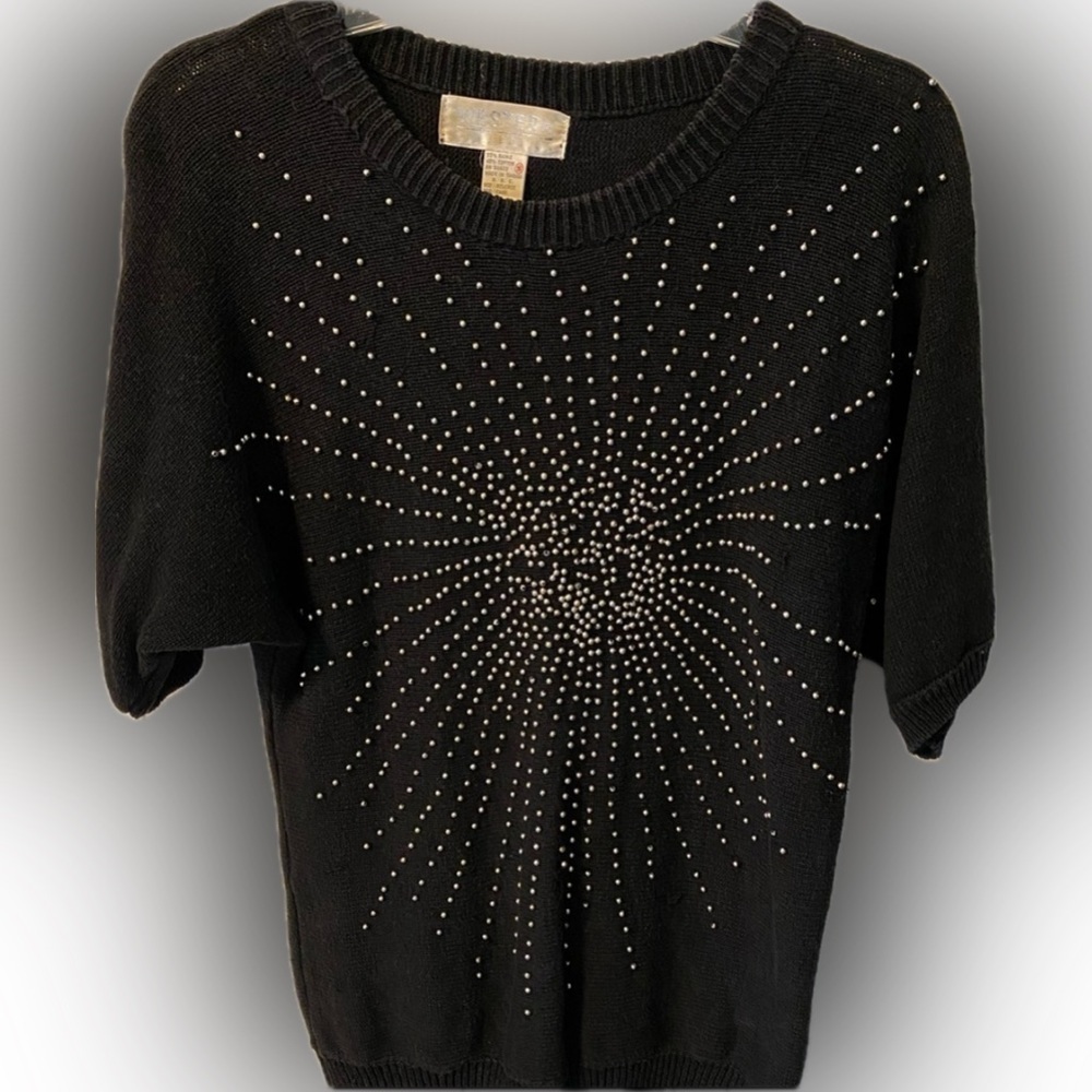 Western Connection - ladies black beaded small sweater. Ramie and Cotton